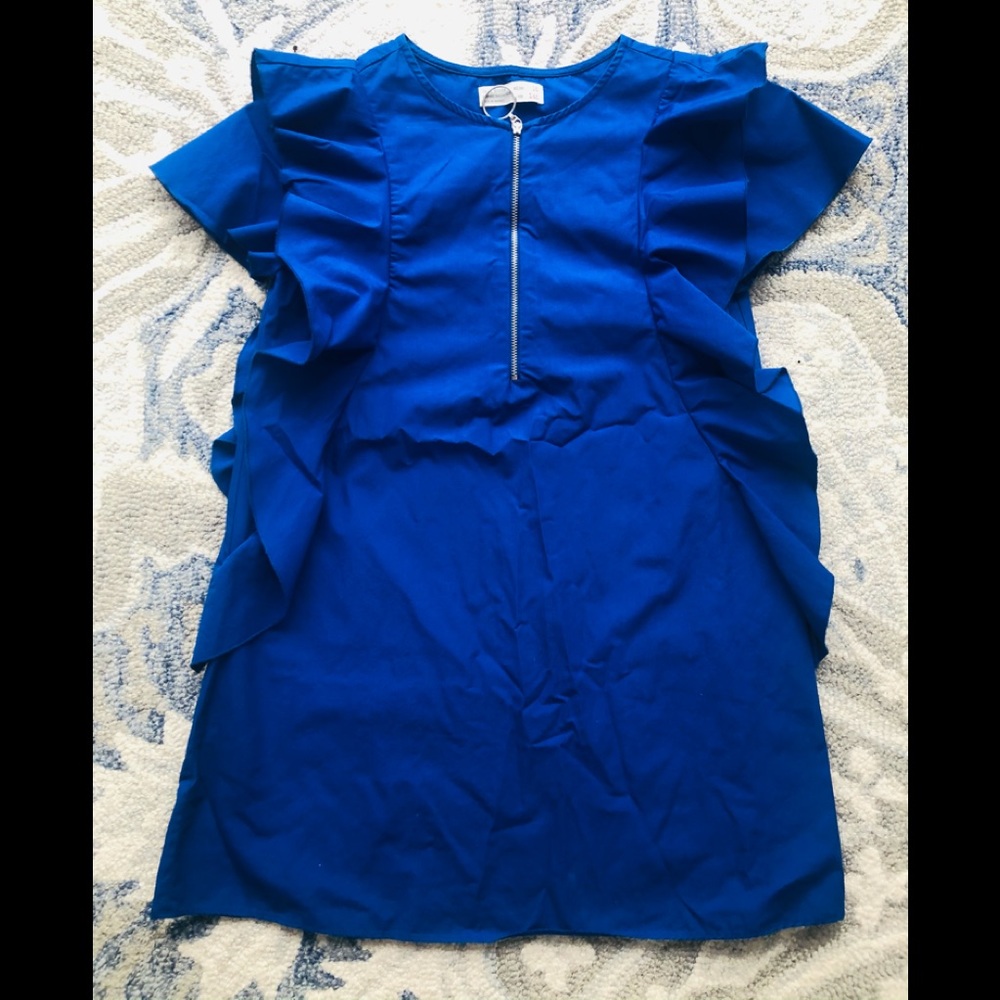 Girls Zara summer dress blue ruffles zipper sz 10